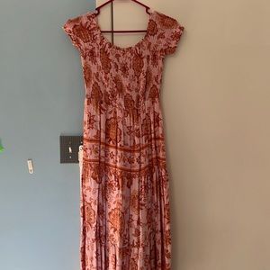 Pink floral maxi dress with ripped top